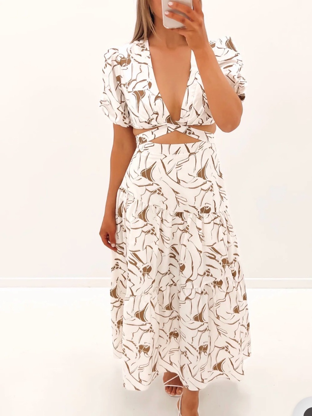 Showpo White Maxi Dress with Brown Floral Print